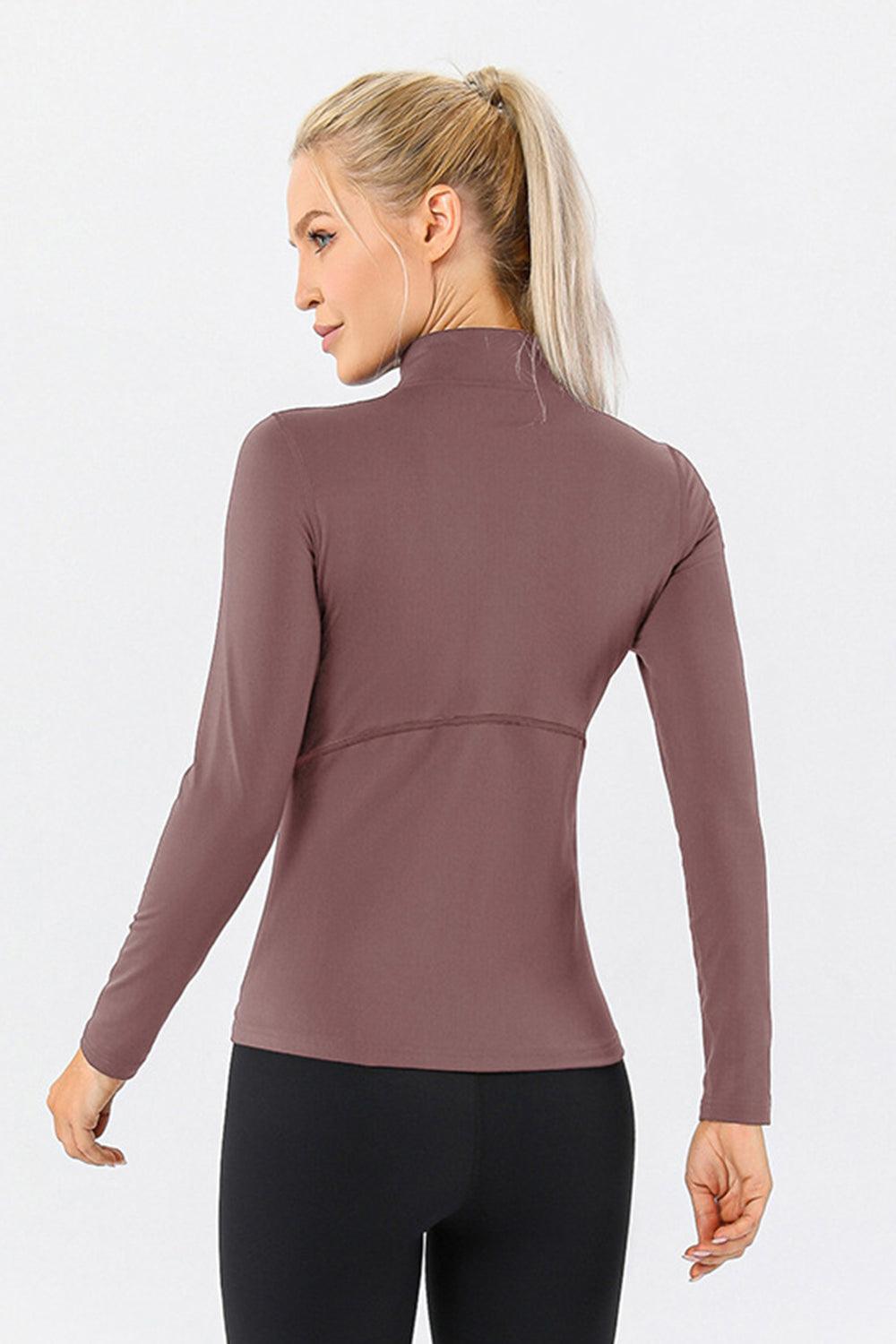 Mock Neck Quarter Zip Active T-Shirt for Women Sports