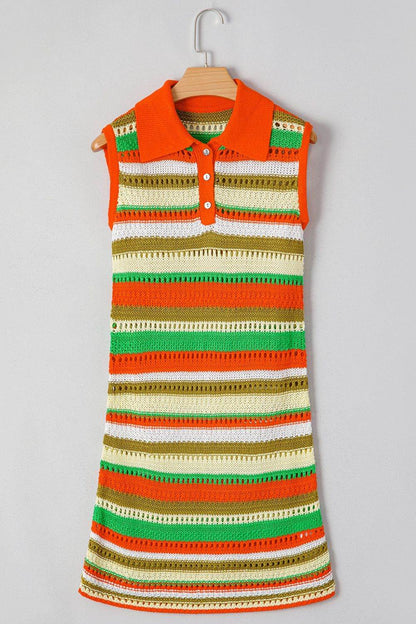 Openwork Stripe Sleeveless Sweater Dress - Selvanelle