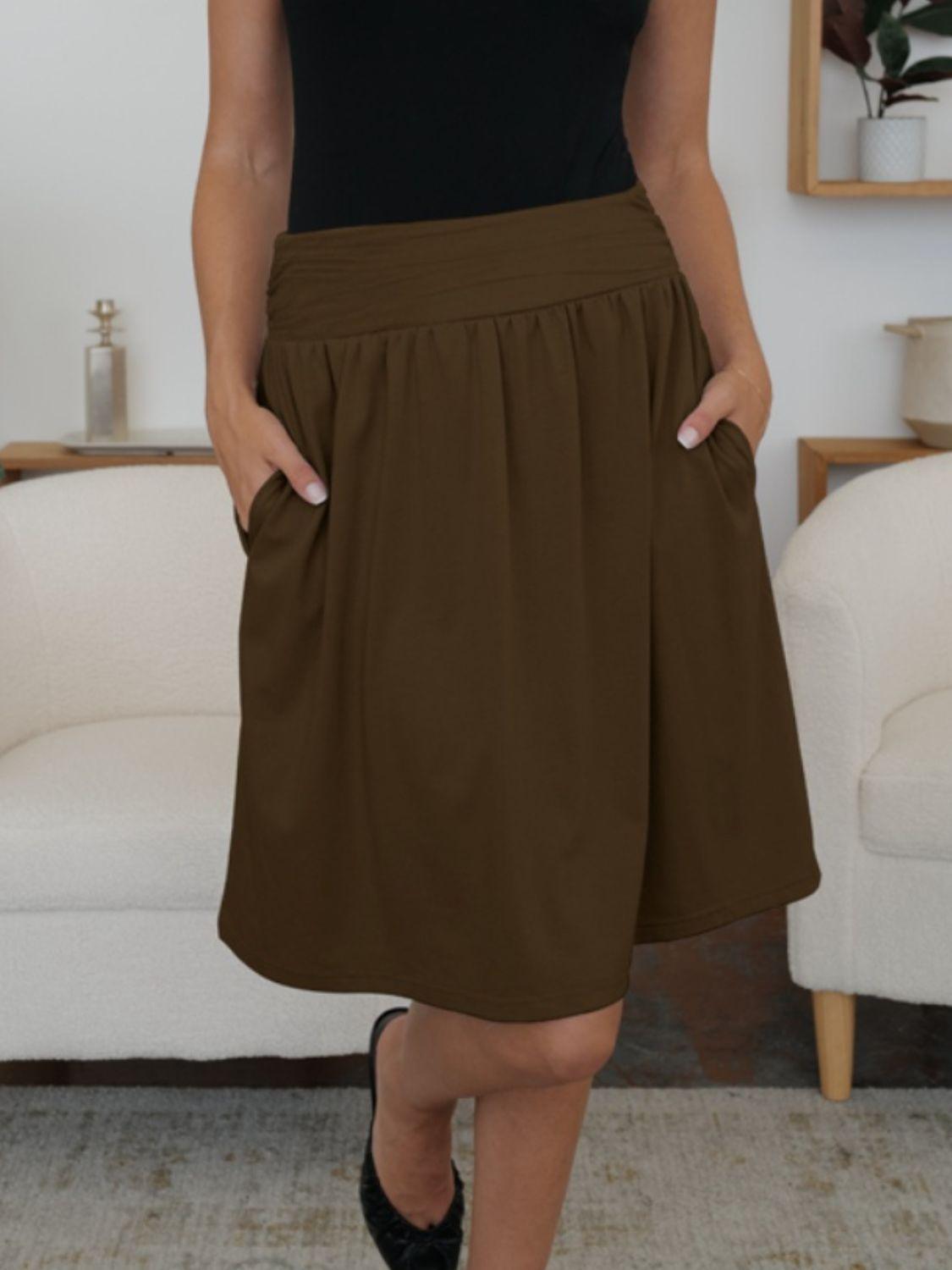 FAM-FAM Elastic Waist Skirt with Pockets for Women