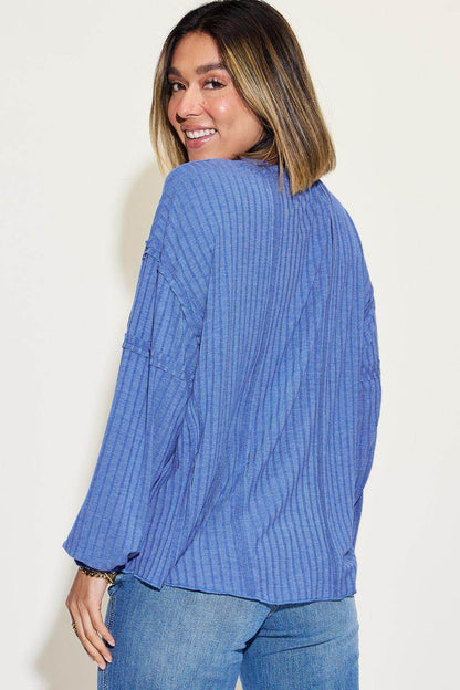 Basic Bae Full Size Ribbed Round Neck Long Sleeve T-Shirt - Selvanelle