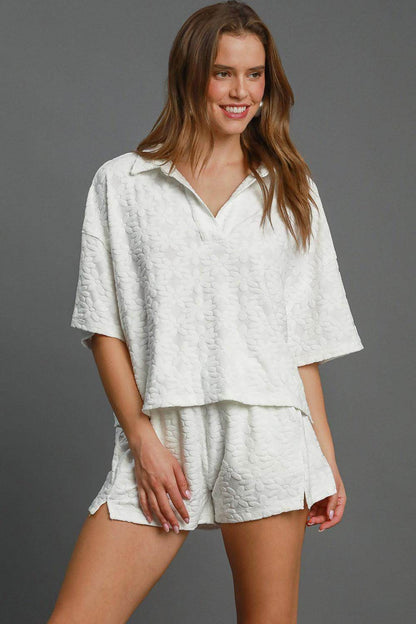 Umgee Floral Elastic Waist Jacquard Shorts with Pockets - Selvanelle