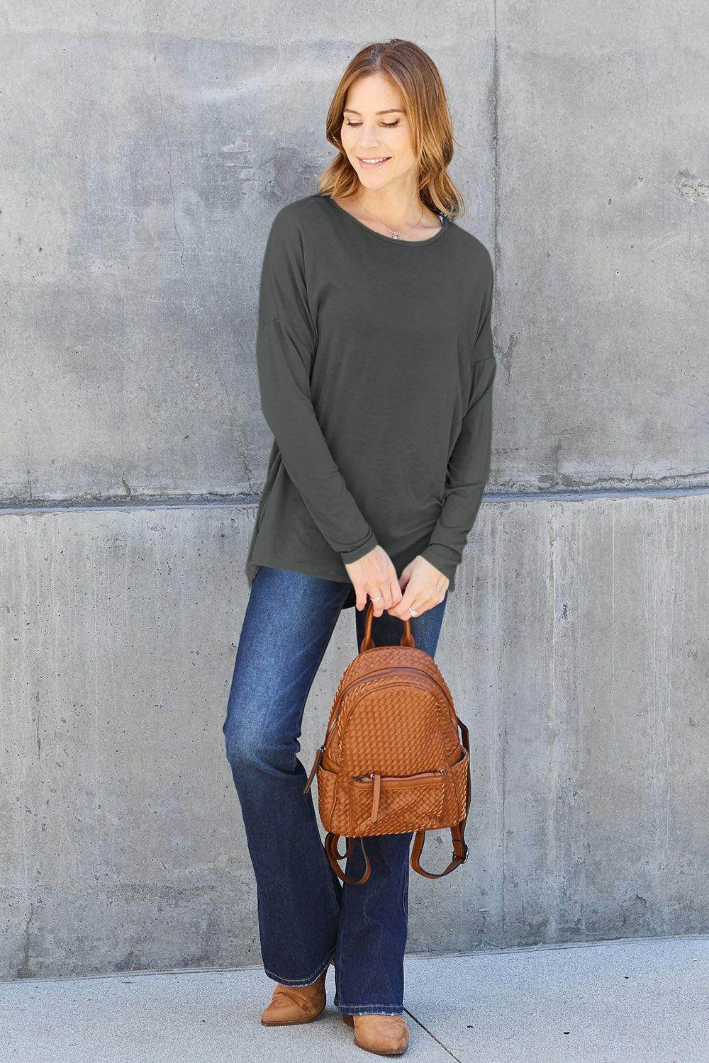Basic Bae Full Size Round Neck Dropped Shoulder T-Shirt - Selvanelle