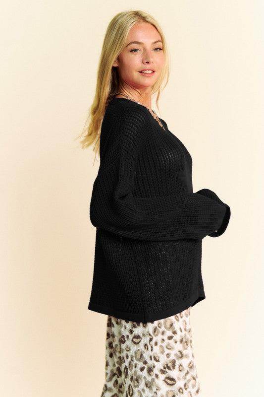 Davi & Dani Star Front Crochet Drop Shoulder Knit Top - Selvanelle