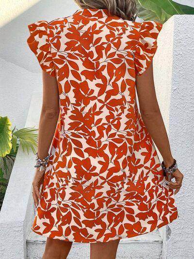 Printed Notched Cap Sleeve Mini Dress for Effortless Style - Selvanelle