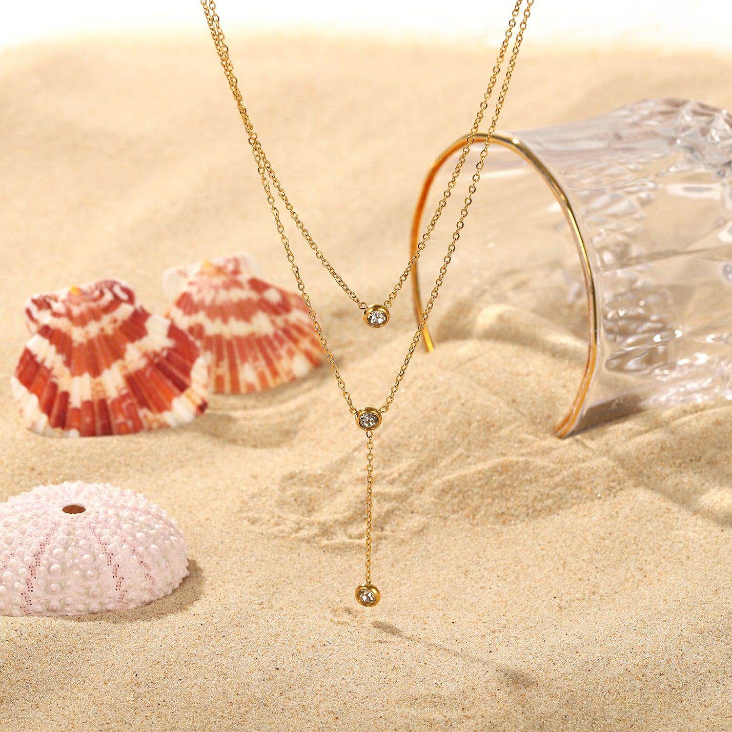 Stainless Steel Zircon Double-Layered Necklace for Women - Selvanelle