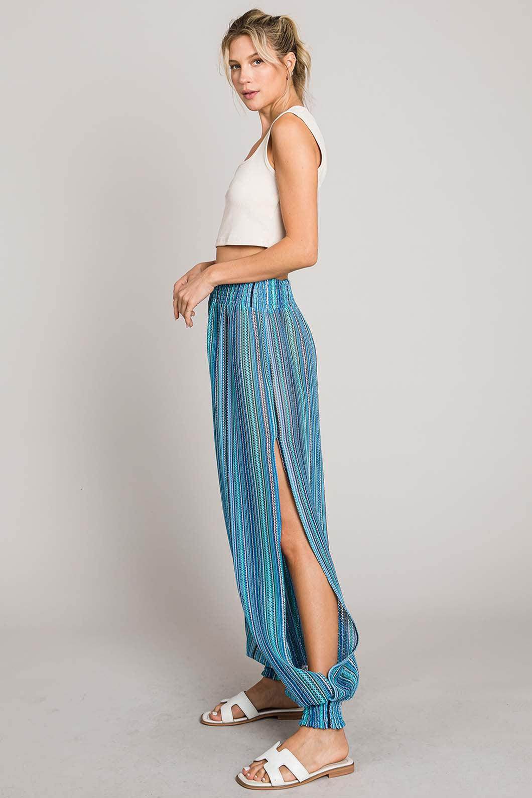 Cotton Bleu by Nu Label Striped Smocked Cover Up Pants - Selvanelle