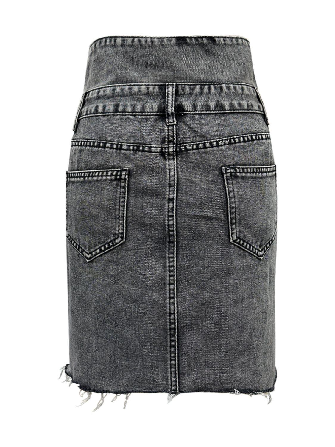 Raw Hem High Waist Denim Skirt for Trendy Casual Style