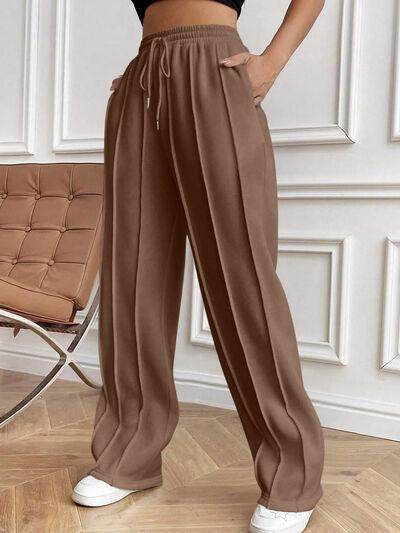 Drawstring Elastic Waist Pants with Pockets for Women - Selvanelle