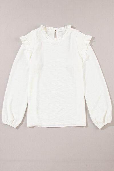 Frill Mock Neck Ruffled Balloon Sleeve Blouse for Women - Selvanelle