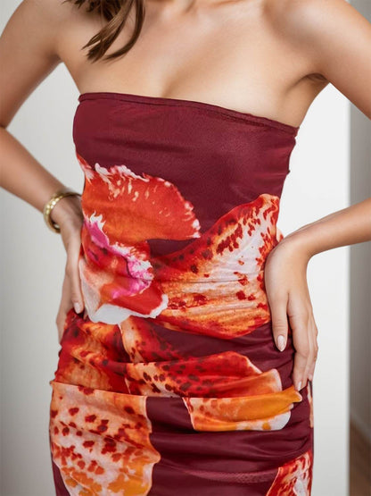 Printed Tube Sleeveless Maxi Dress - Selvanelle