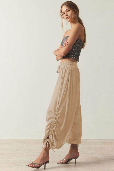 Drawstring Ruched Pants for Women in Sheer Opaque Style - Selvanelle