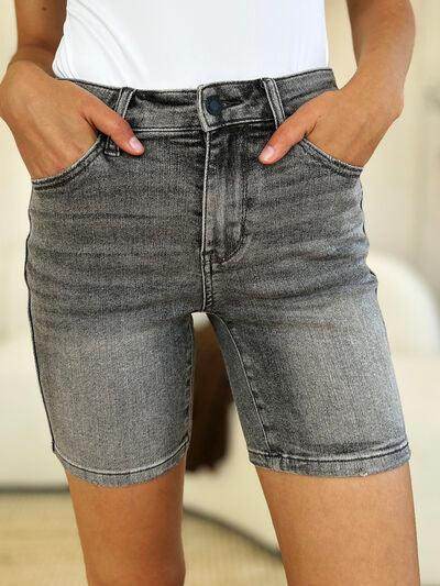 Judy Blue Full Size High Waist Washed Denim Shorts for Women - Selvanelle
