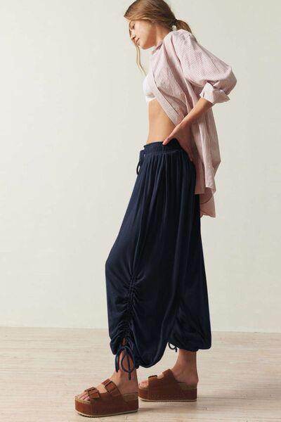 Drawstring Ruched Pants for Women in Sheer Opaque Style - Selvanelle