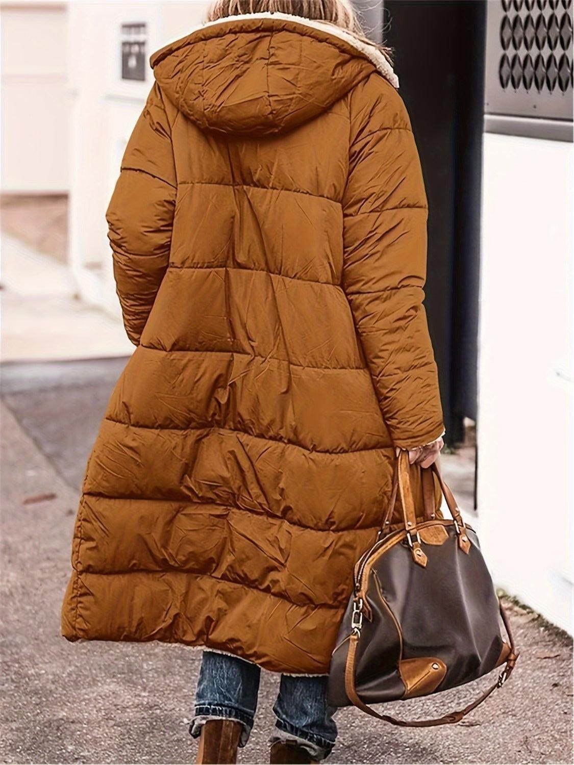 Full Size Zip Up Sherpa Hooded Coat for Women and Plus Size - Selvanelle