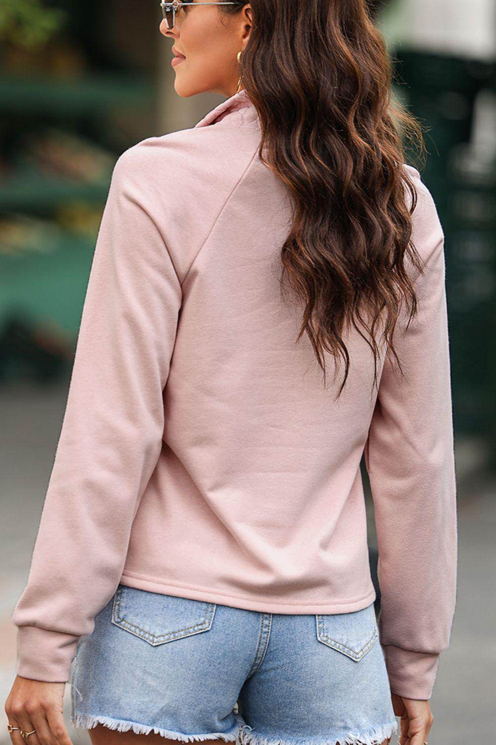 Textured Quarter Zip Long Sleeve Sweatshirt for Women - Selvanelle