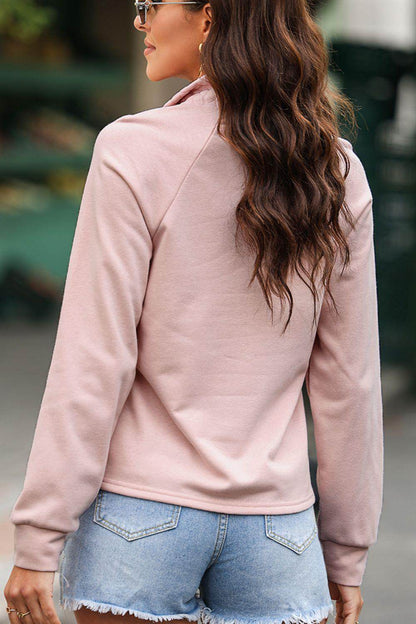 Textured Quarter Zip Long Sleeve Sweatshirt for Women - Selvanelle