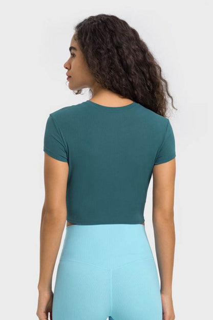 Millennia Round Neck Short Sleeve Cropped Sports T-Shirt - Selvanelle