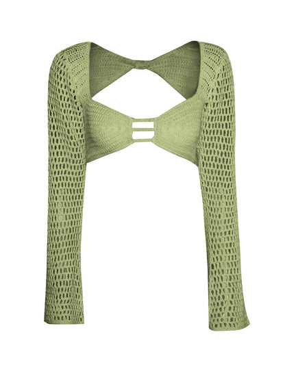 Tied Long Sleeve Top and Skirt Cover Up Set - Selvanelle