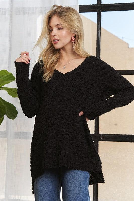 ADORA High-Low Side Slit V-Neck Sweater for Women