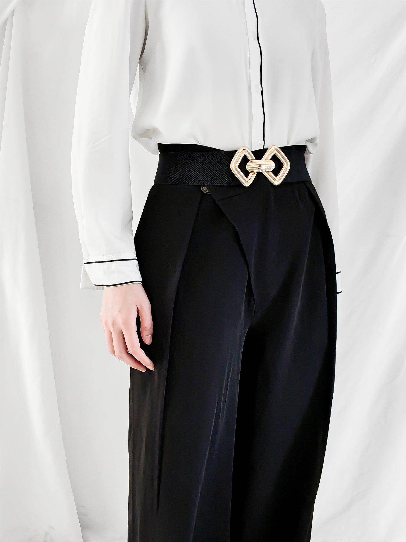 Geometric Buckle Elastic Wide Belt for Stylish Comfort - Selvanelle