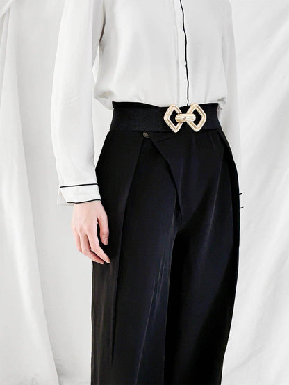 Geometric Buckle Elastic Wide Belt for Stylish Comfort - Selvanelle