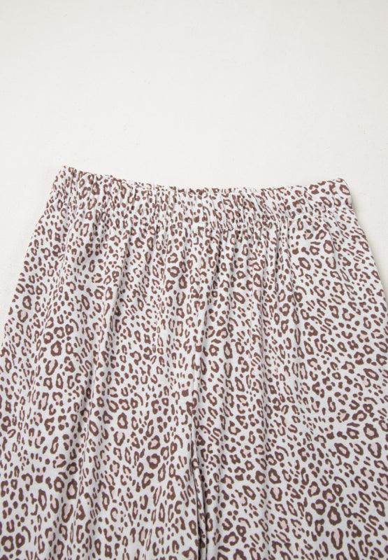 Leopard Button Down Long Sleeve Top and Pants Lounge Set - Selvanelle