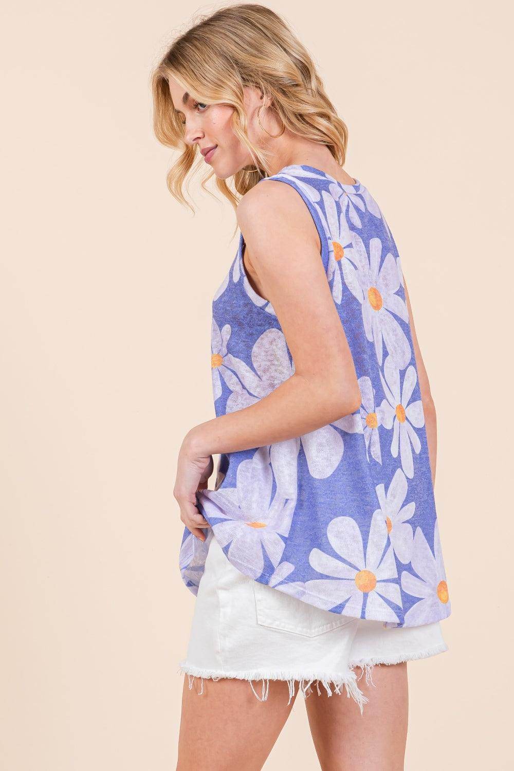 BOMBOM Floral Round Neck Tank Top for Women Stylish Comfort - Selvanelle