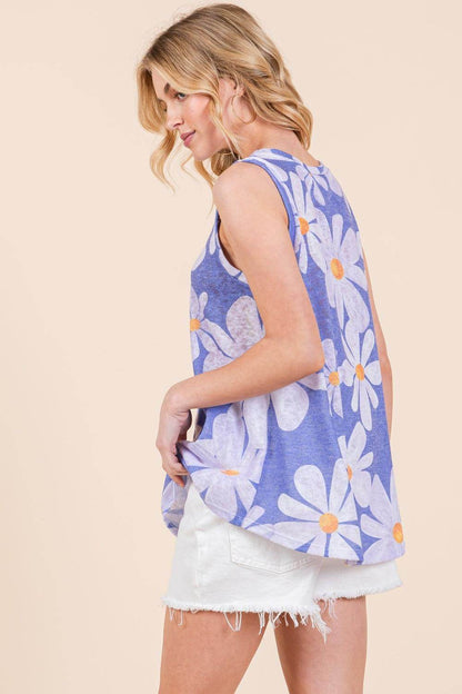 BOMBOM Floral Round Neck Tank Top for Women Stylish Comfort - Selvanelle