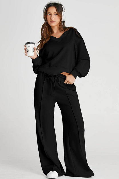 V-Neck Long Sleeve Top and Pants Active Set for Women - Selvanelle