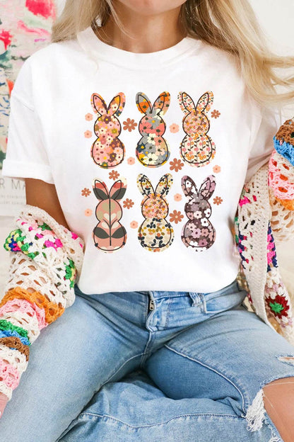 Floral Bunny Graphic Crewneck Short Sleeve T-Shirt - Selvanelle