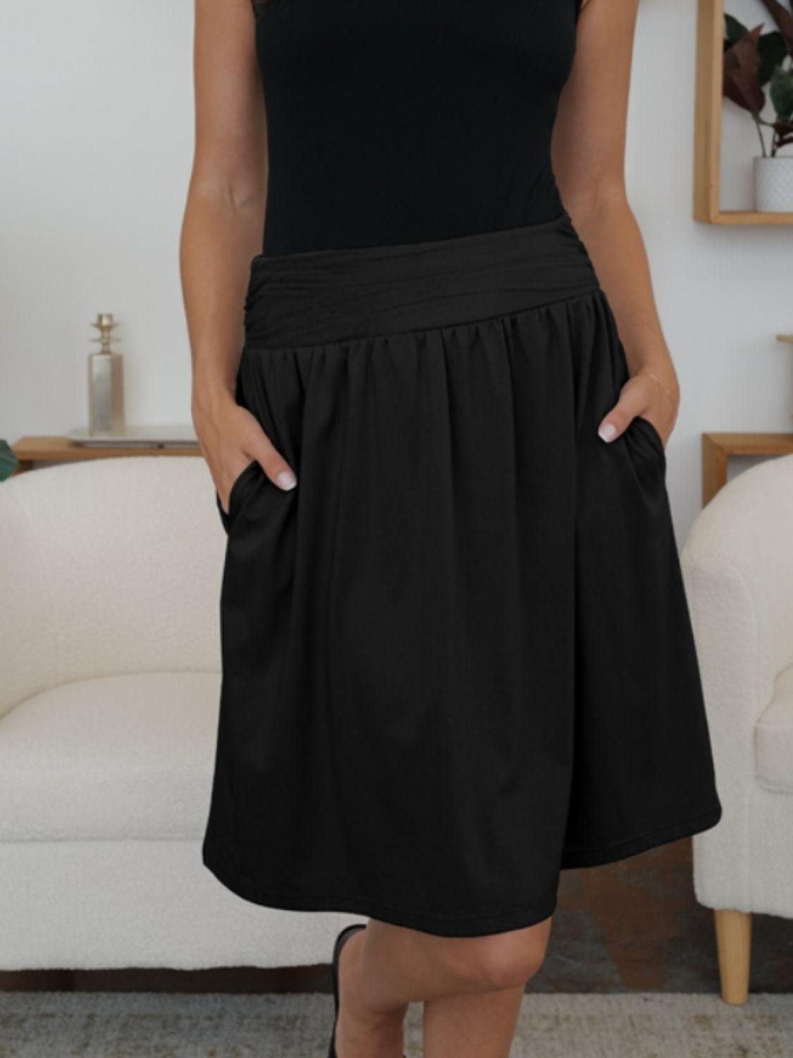 FAM-FAM Elastic Waist Skirt with Pockets for Women