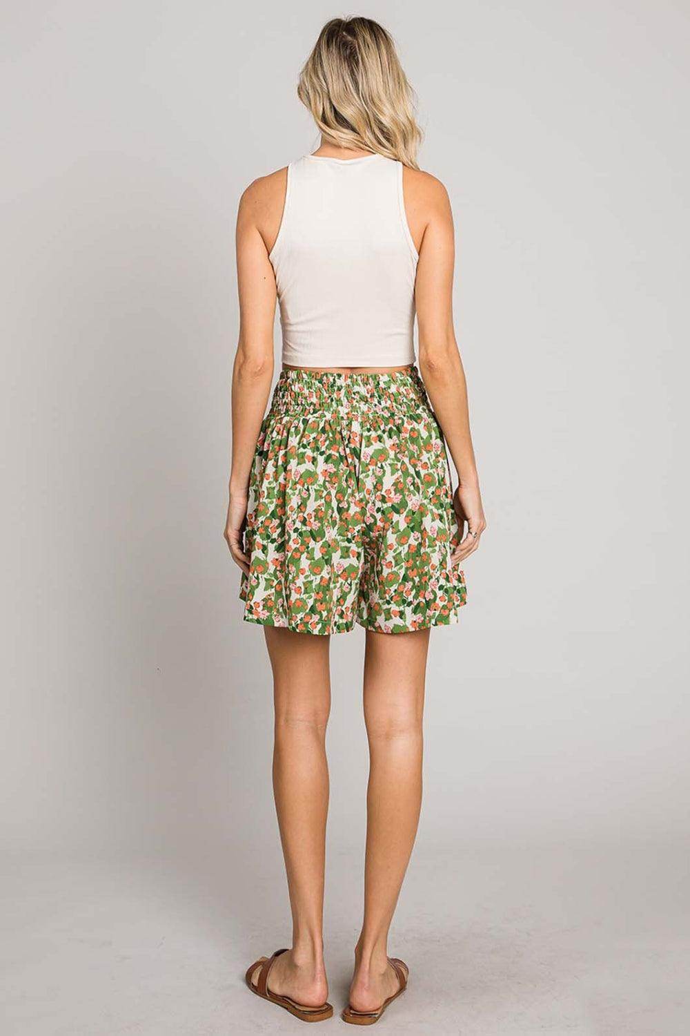 Cotton Bleu by Nu Label Floral Printed Smocked Waist Skorts - Selvanelle