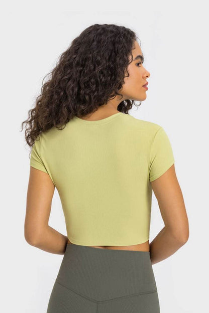 Millennia Round Neck Short Sleeve Cropped Sports T-Shirt - Selvanelle