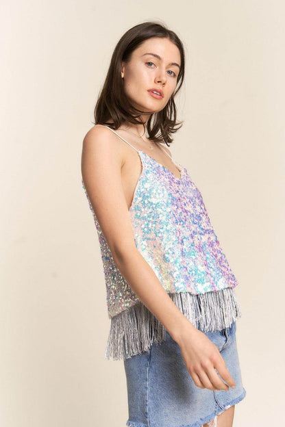 J.NNA Sequin Tassel Hem Flowy Cami for Glamorous Style - Selvanelle