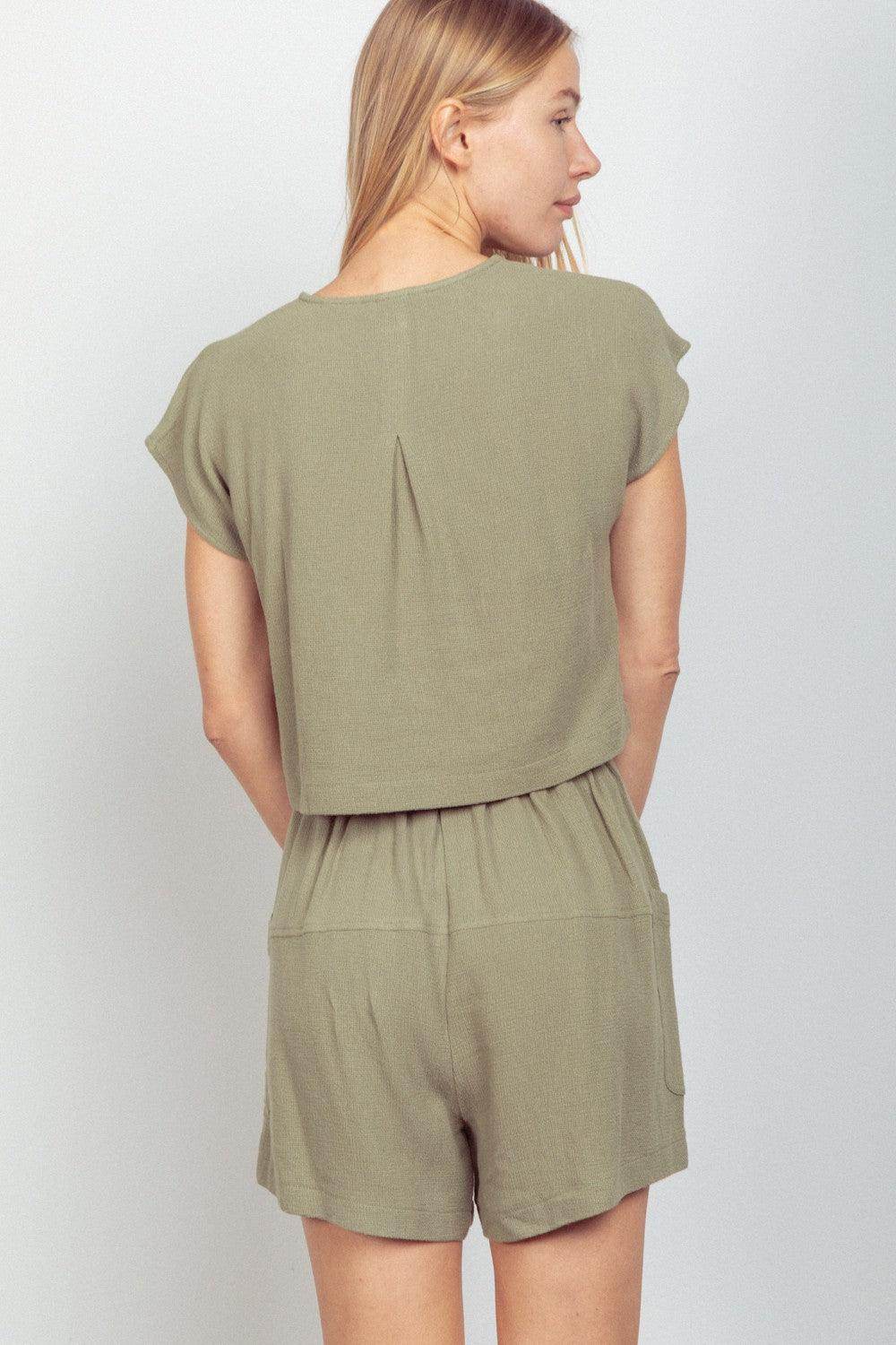 Very J Woven Cropped Top and Waist Tie Shorts Set - Selvanelle