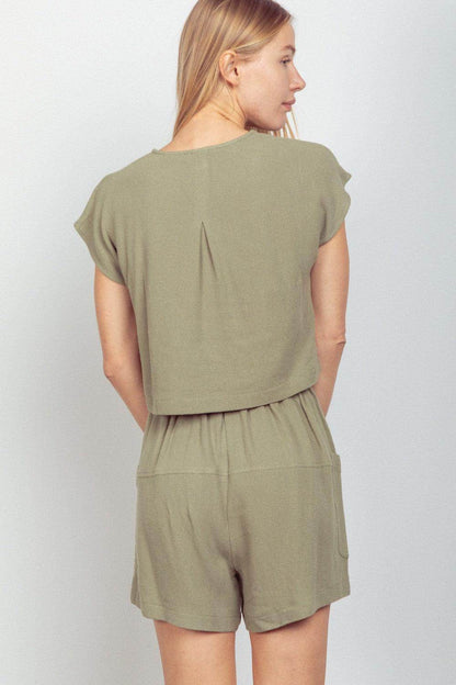 Very J Woven Cropped Top and Waist Tie Shorts Set - Selvanelle