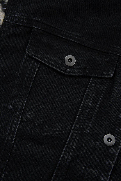 Drawstring Raw Hem Button Up Hooded Denim Jacket for Women - Selvanelle