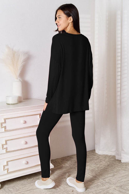 Basic Bae Bamboo Full Size V-Neck Long Sleeve Top and Pants Lounge Set - Selvanelle
