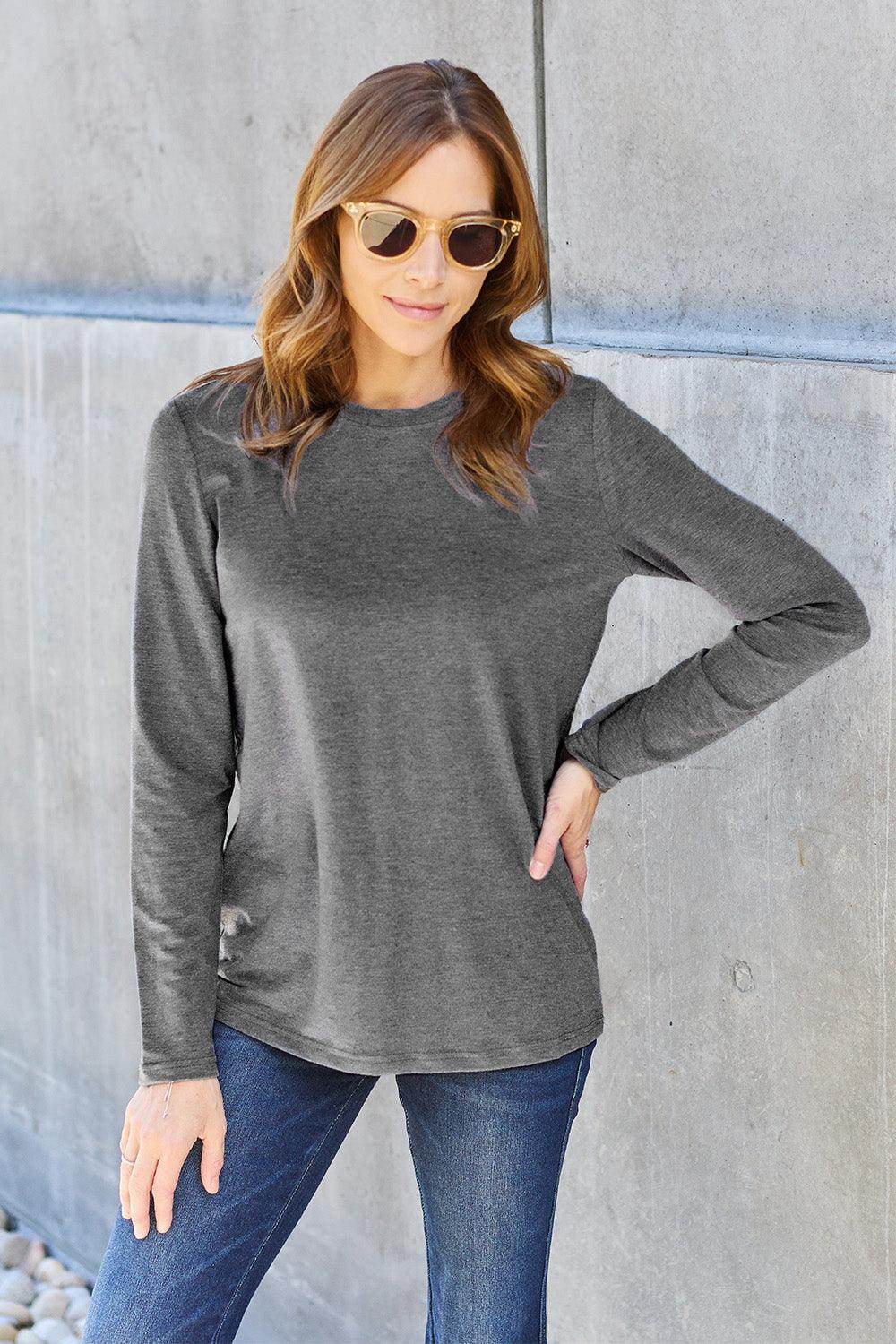 Basic Bae Full Size Round Neck Long Sleeve Top for Women - Selvanelle