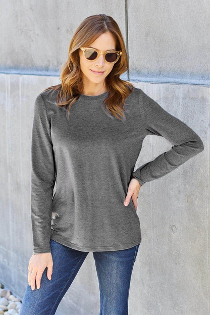 Basic Bae Full Size Round Neck Long Sleeve Top for Women - Selvanelle