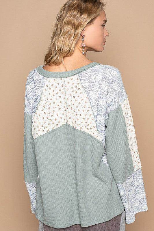 POL Lace Floral Round Neck Knit Top for Elegant Style - Selvanelle