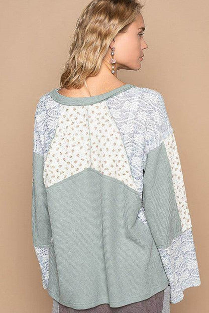 POL Lace Floral Round Neck Knit Top for Elegant Style - Selvanelle