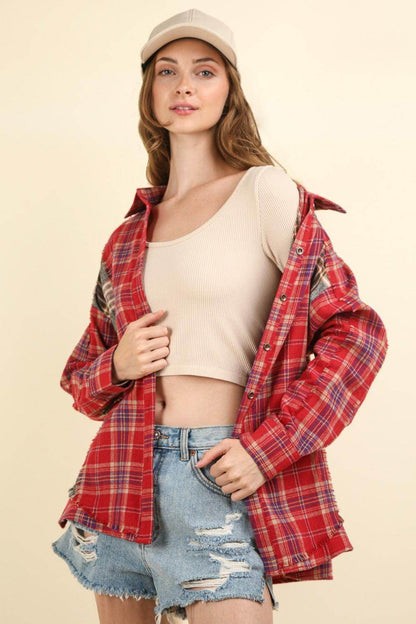 Very J Contrast Plaid Raw Detail Shirt for Casual Chic - Selvanelle