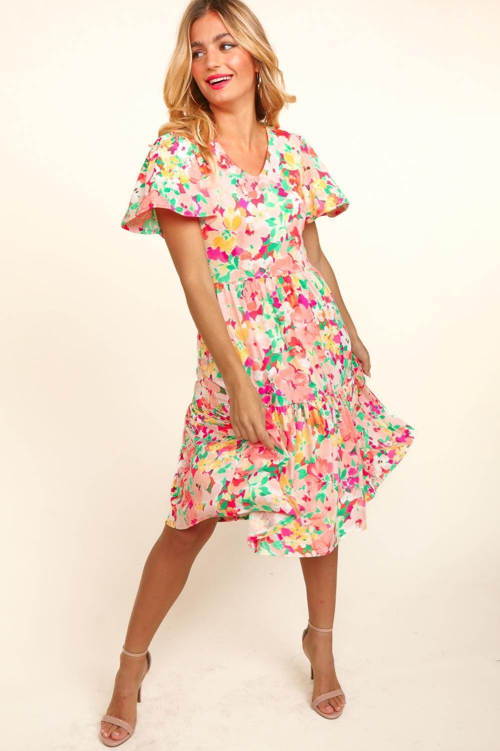 Haptics Tiered Floral Midi Dress with Pockets for Women - Selvanelle