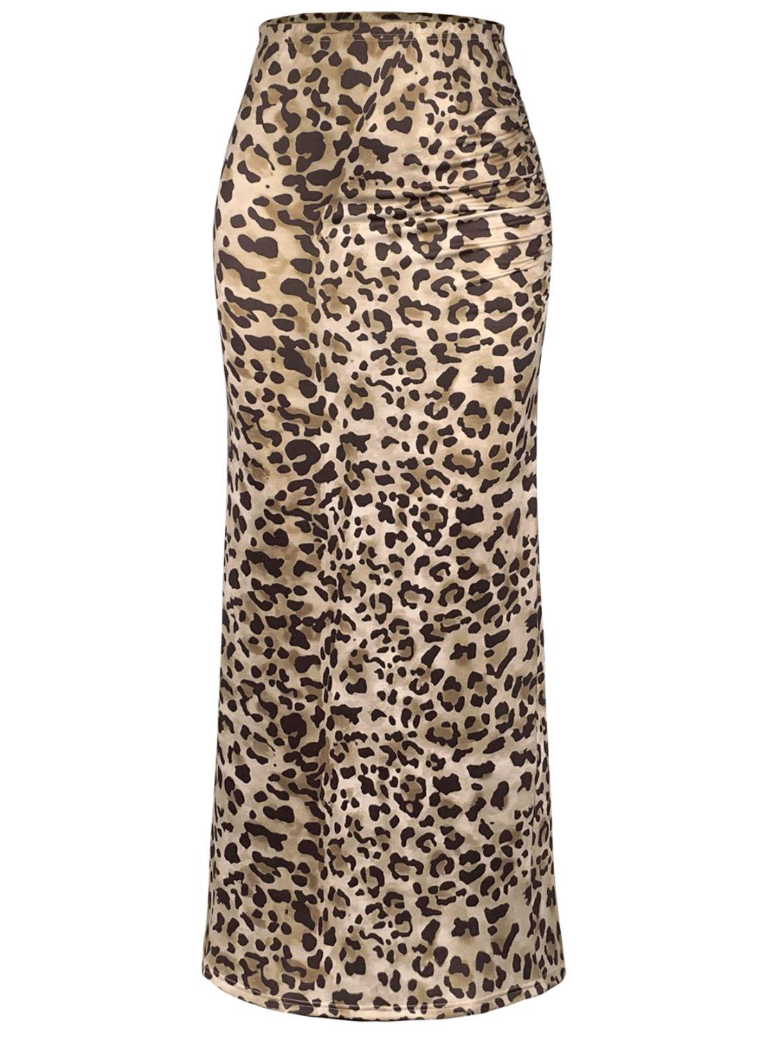 Honey Slit Leopard Midi Skirt for Trendy Casual Wear