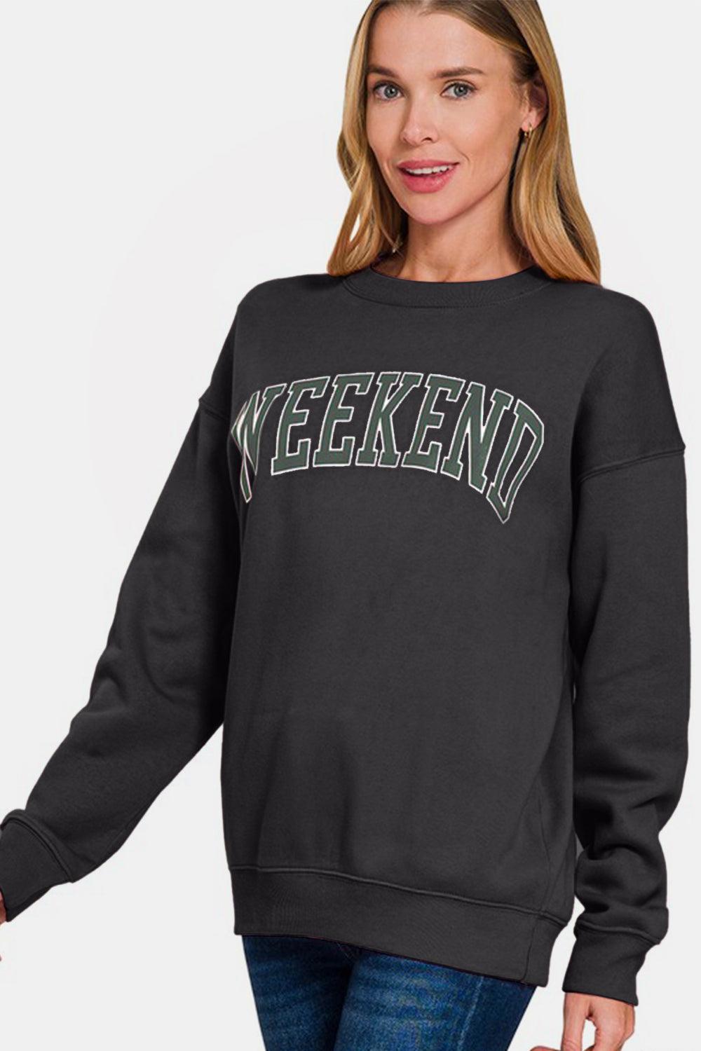 Zenana WEEKEND Round Neck Dropped Shoulder Sweatshirt Cozy