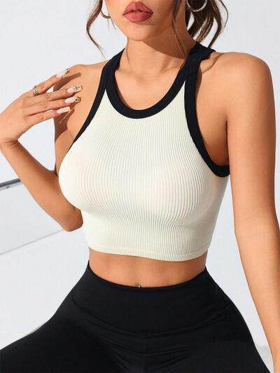 Contrast Trim Round Neck Active Tank for Women Fitness - Selvanelle