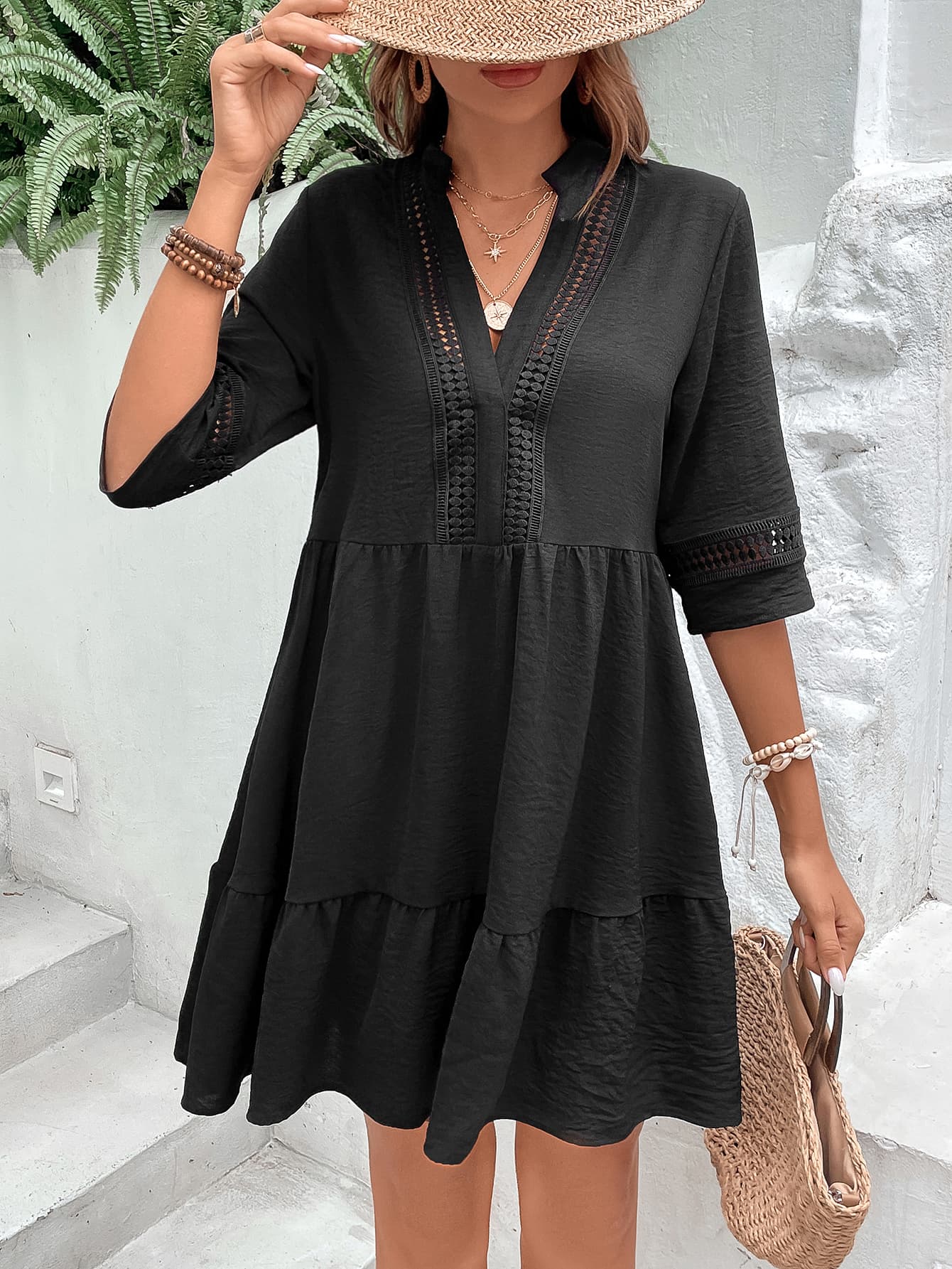 Honey Notched Neck Half Sleeve Dress