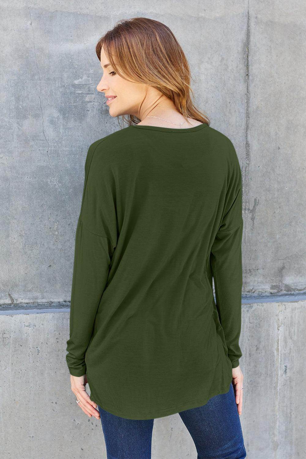Basic Bae Full Size Round Neck Dropped Shoulder T-Shirt - Selvanelle