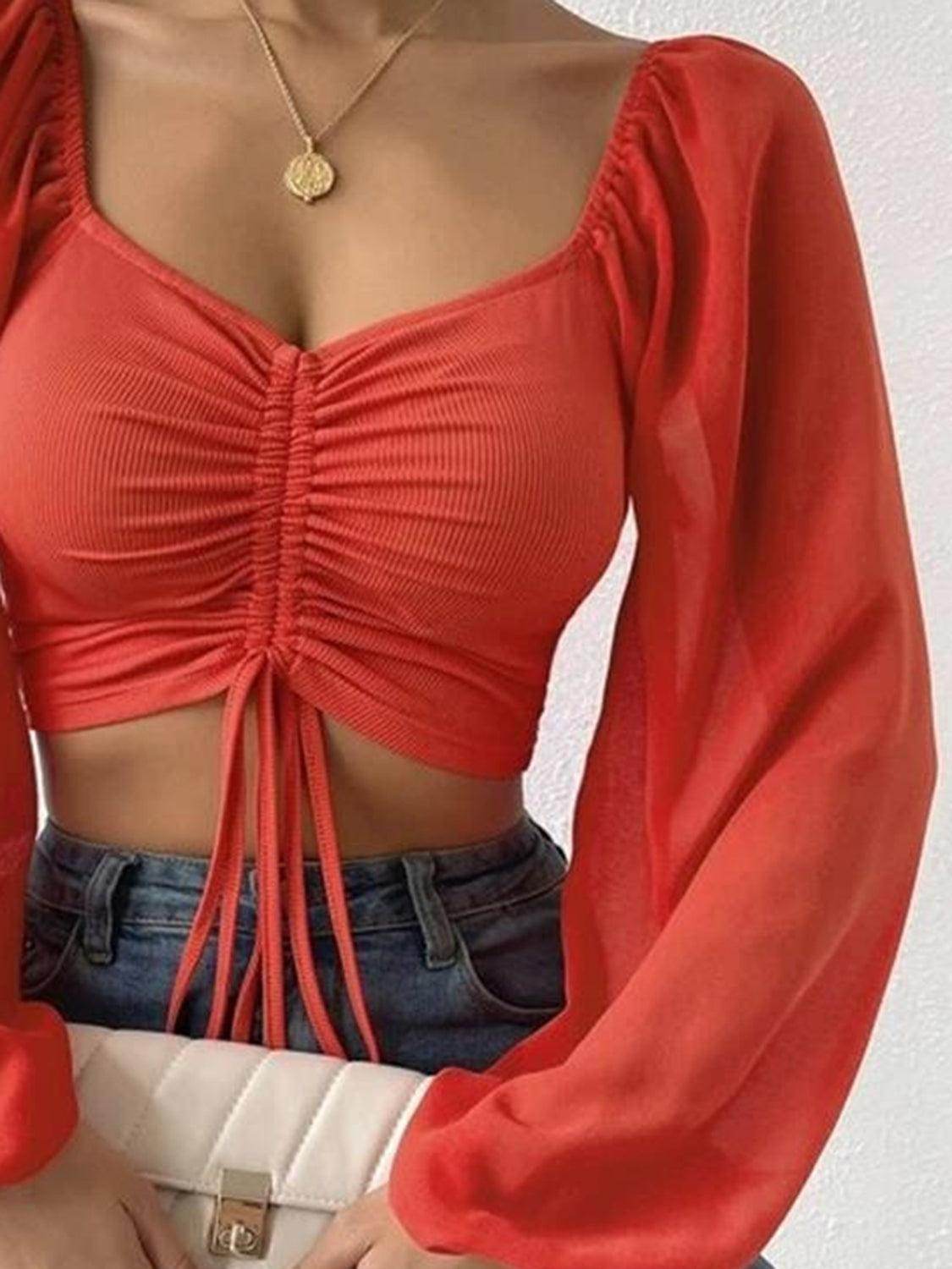 Drawstring Sweetheart Neck Cropped Top for Stylish Looks - Selvanelle